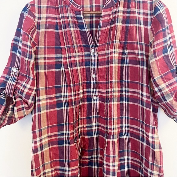 J. McLaughlin Rivera Plaid Linen Dress Size Medium Red/Blue Button Front - Picture 6 of 11